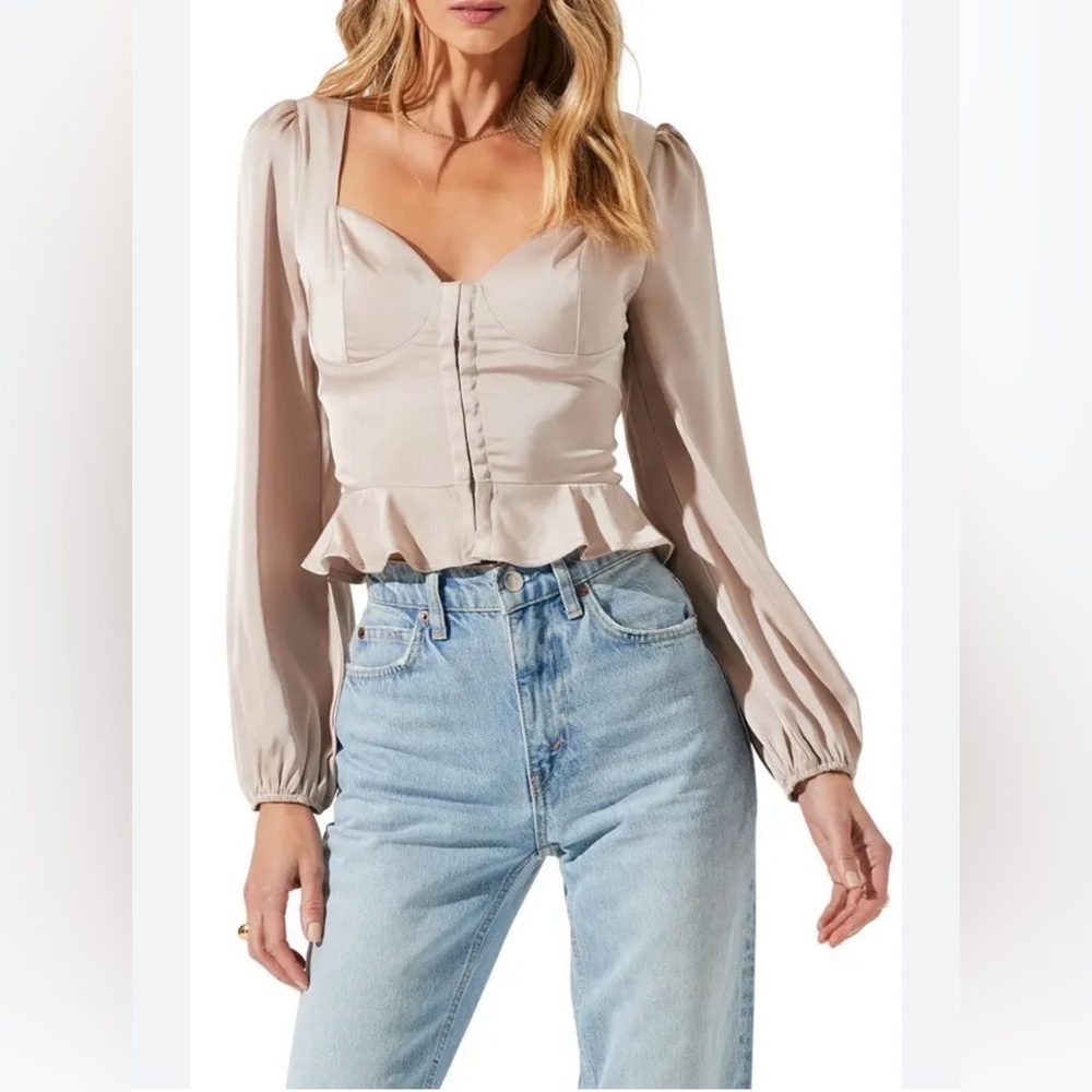 Astr the Label Satin Peplum Blouse - Nude